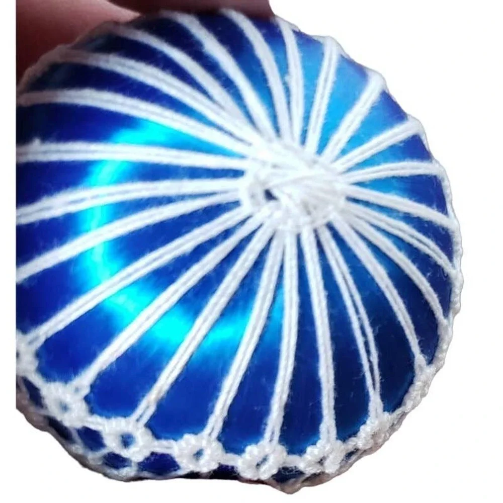 Vintage Blue Cloth Round Lace Christmas Holiday Ornament